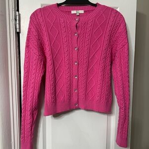 Vibrant Pink Cable Knit Cardigan
